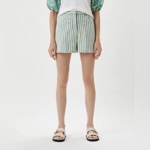 Sandro Mathis Stripe Cotton Blend Shorts, Green and Cream